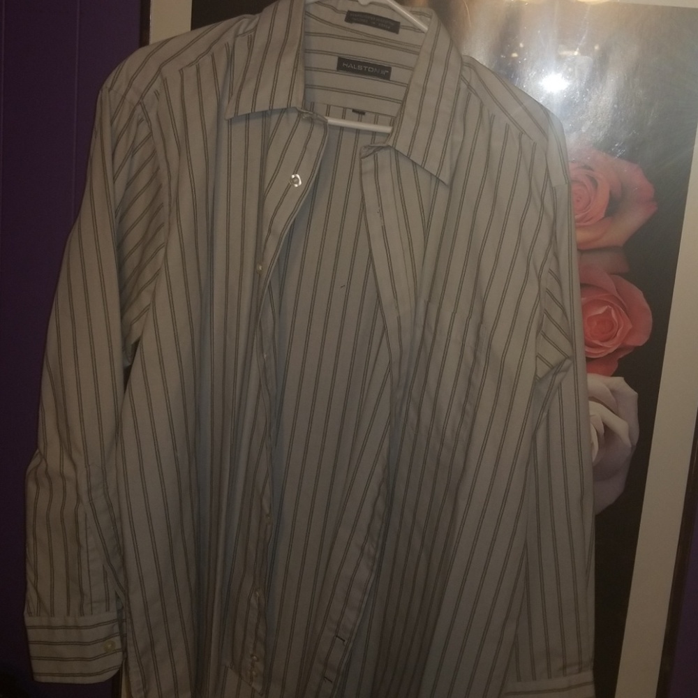 Halston III Mens Striped Dress Shirt 17/33